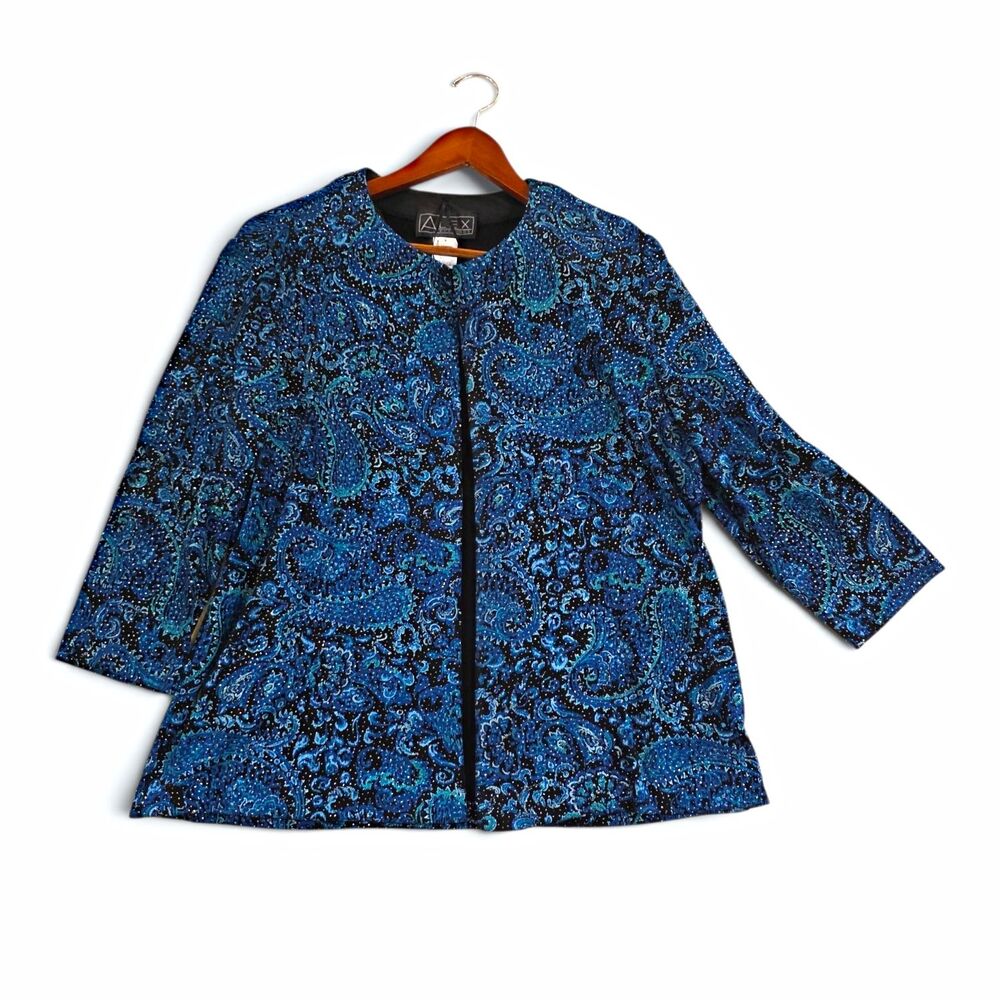 Alex Evenings Vintage Blue Paisley Shimmer 2 PC Jacket & Tank Set Size L